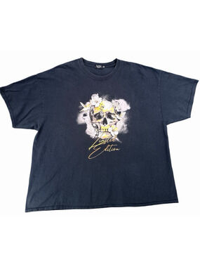 Boohoo MAN XXXL Black Skull Graphic T Shirt Floral Hummingbird Goth Tee
